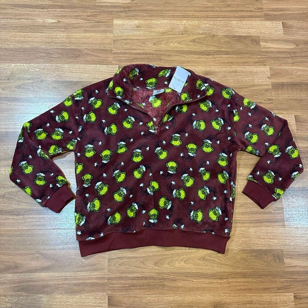 The Grinch Fleece Long-Sleeve Quarter Zip Pullover Shirt Burgundy | Adult Size M